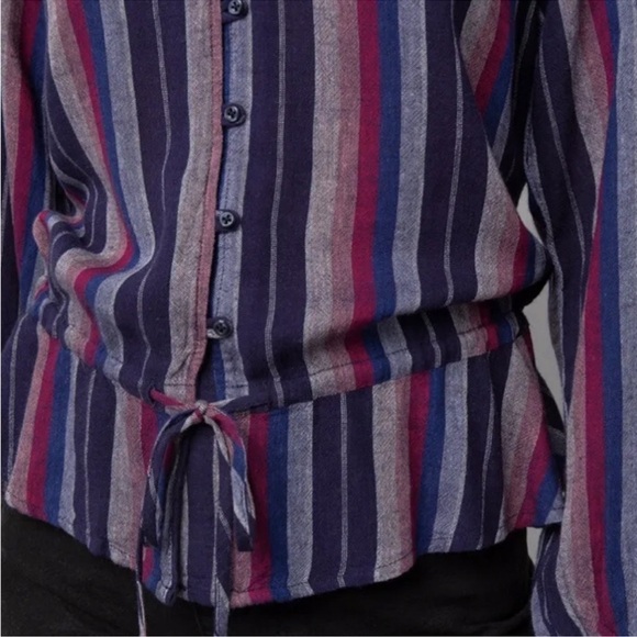RAILS Drawstring Peplum Marti Shirt in Salvador Stripe Linen Blend Size S - Picture 5 of 12